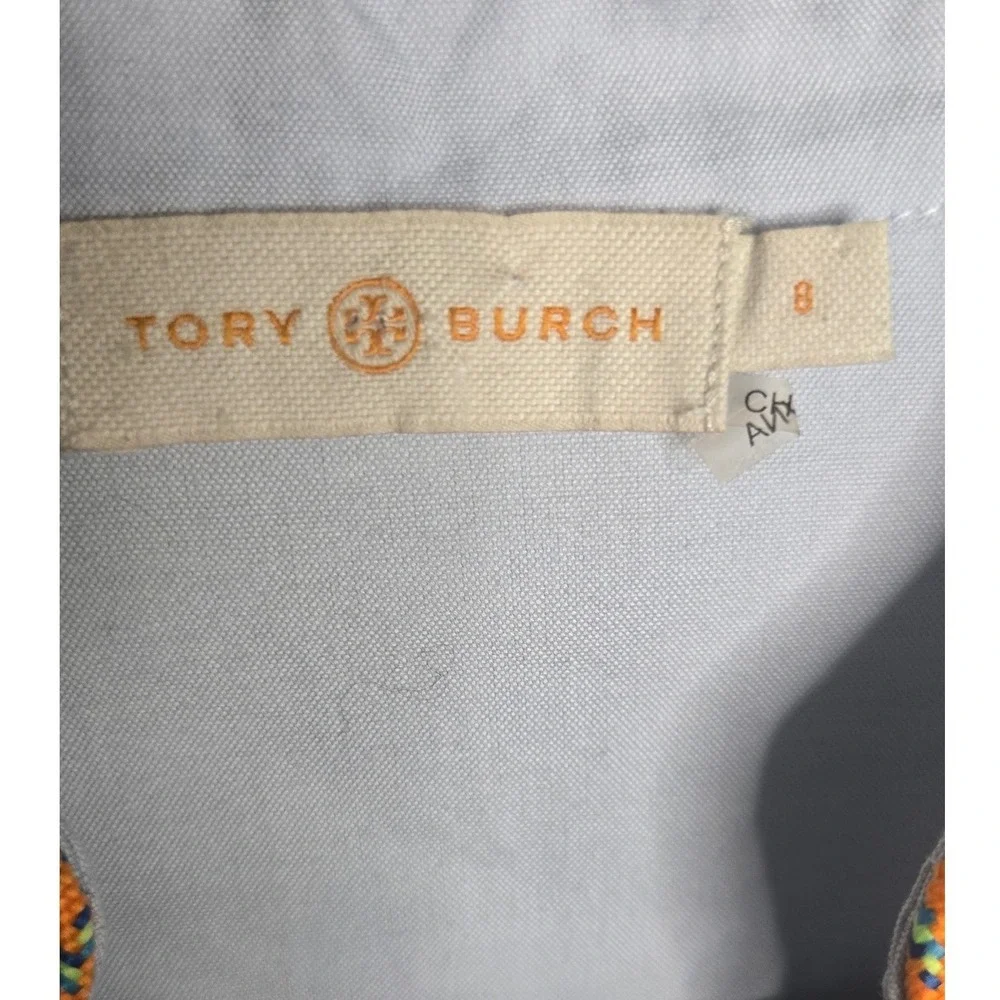 Tory Burch Embellished Tunic‎ Top Blue Cotton Rope Trim Size 8 Resort Coastal